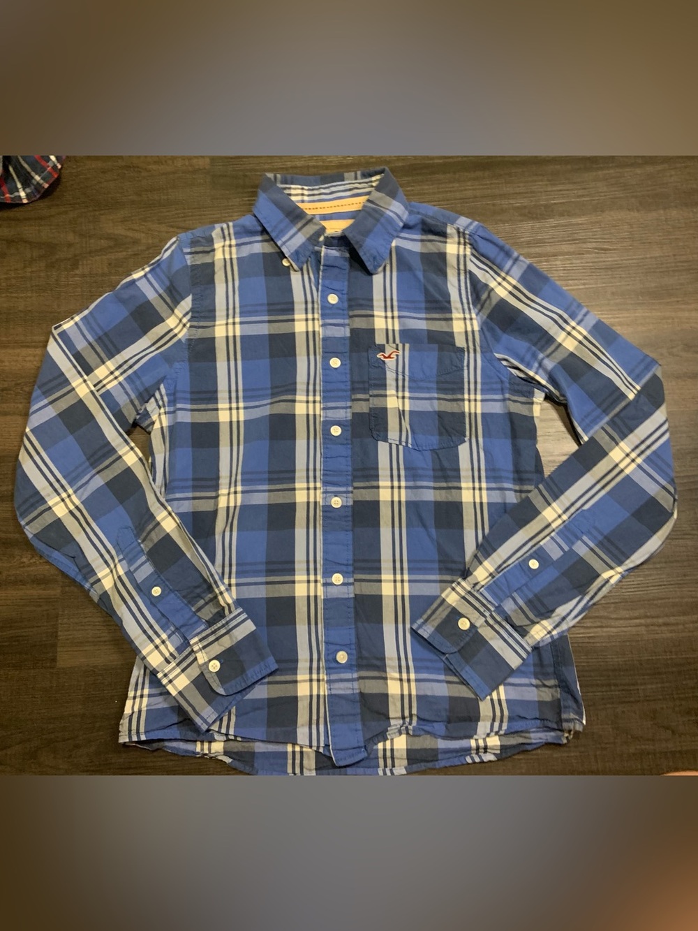 Hollister Blue and White Plaid Button-Down Shirt